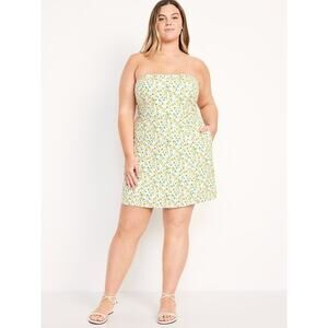 Old Navy Plus Size 4X Floral Fit & Flare Linen-Blend Strapless Mini Dress Yellow